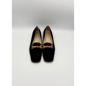 Gucci Black Suede Loafers Bamboo Horse-bit Accent Vintage Size EU 35.5